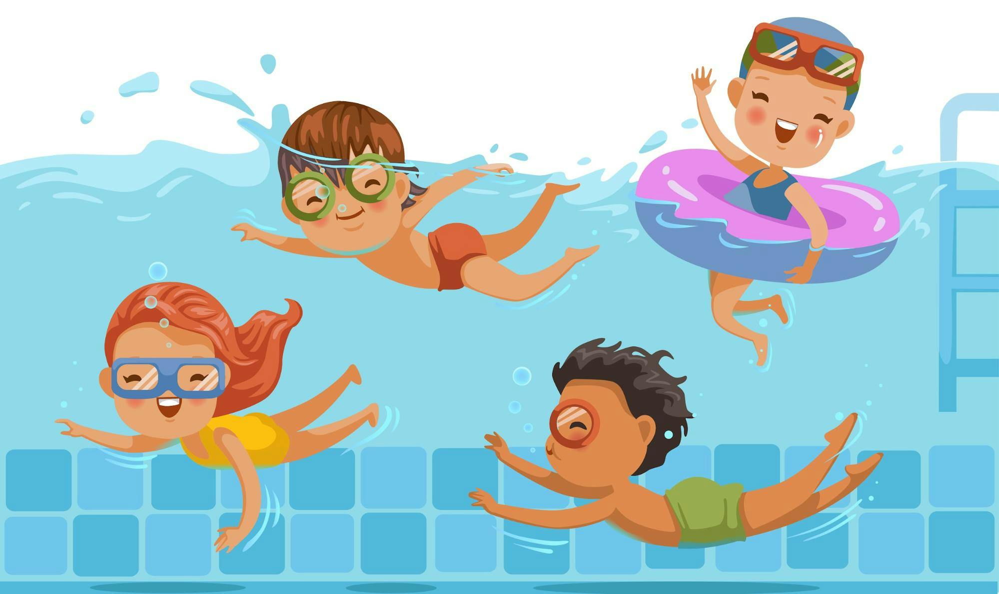 Kinder die schwimmen lernen